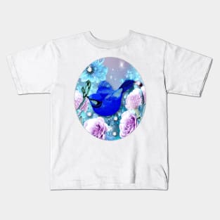 Blue Bird and Flowers Kids T-Shirt